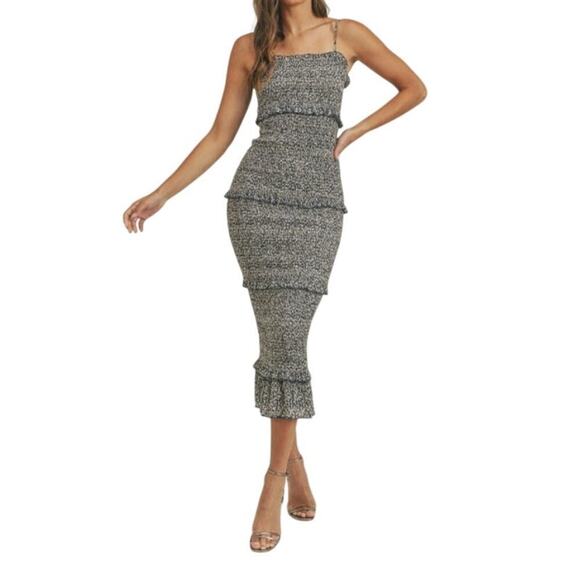 Mable Dresses & Skirts - Mable Womens Smocked Long Ruffle Sleeveless Dress Blue Midi Size Medium